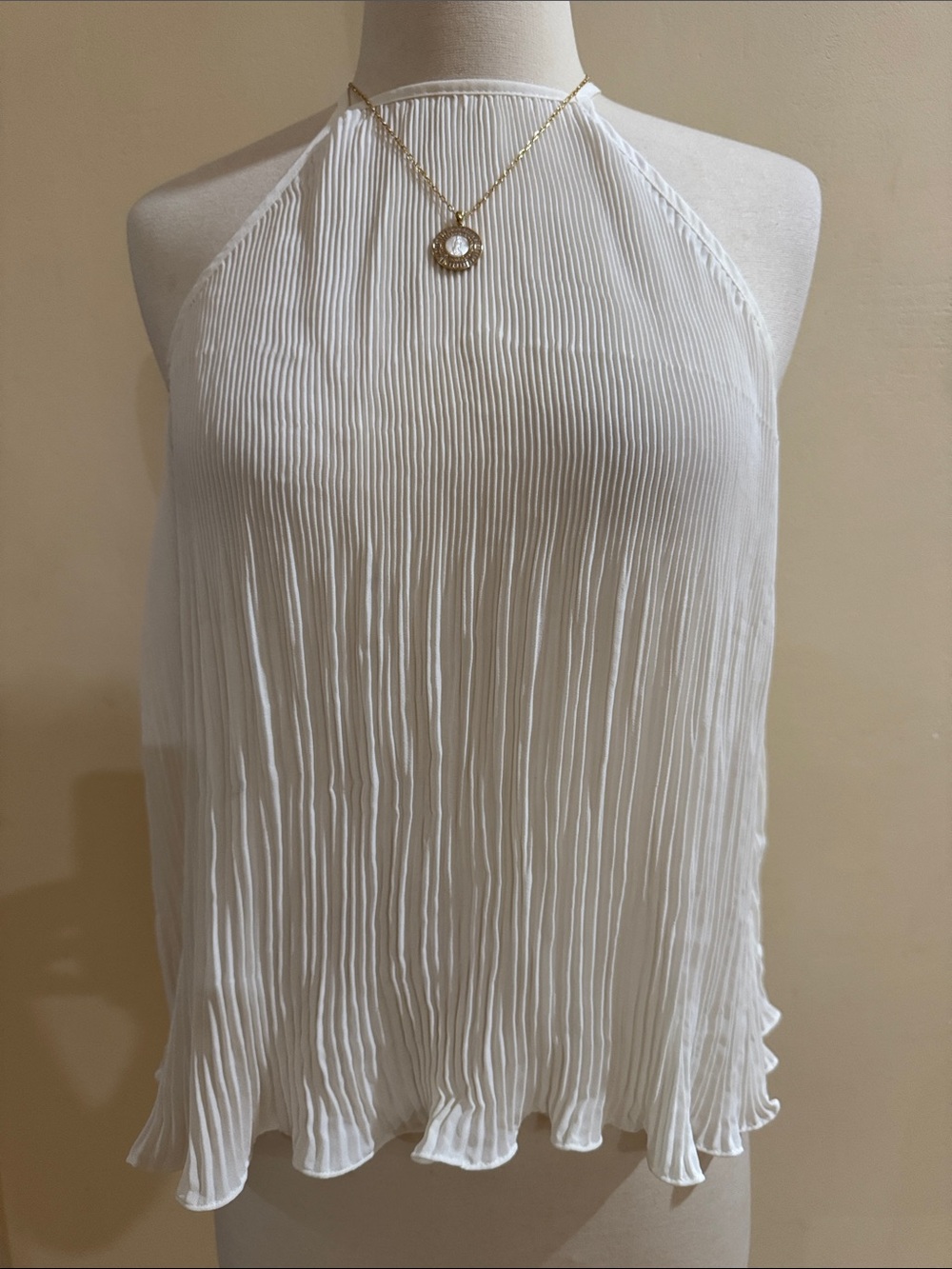 bebe White Pleated Halter Camisole